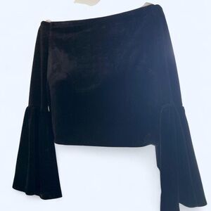 Elegant Black Velvet Crop Top Blouse with Bell Sleeves M Robertson Rodeo M
